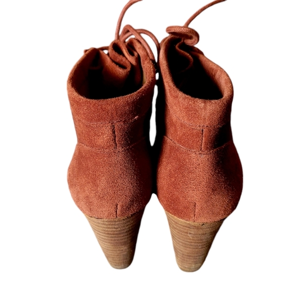 Lucky Brand Burnt Orange Suede Leather Lace Up Wedge Booties Ankle Boots Sz 8.5 - Picture 4 of 8
